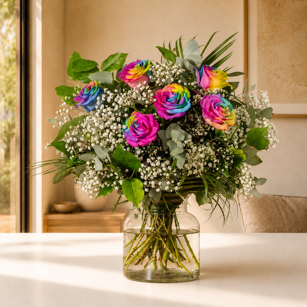 Graduation flowers - Half Dozen Rainbow Roses - Dublin delivery