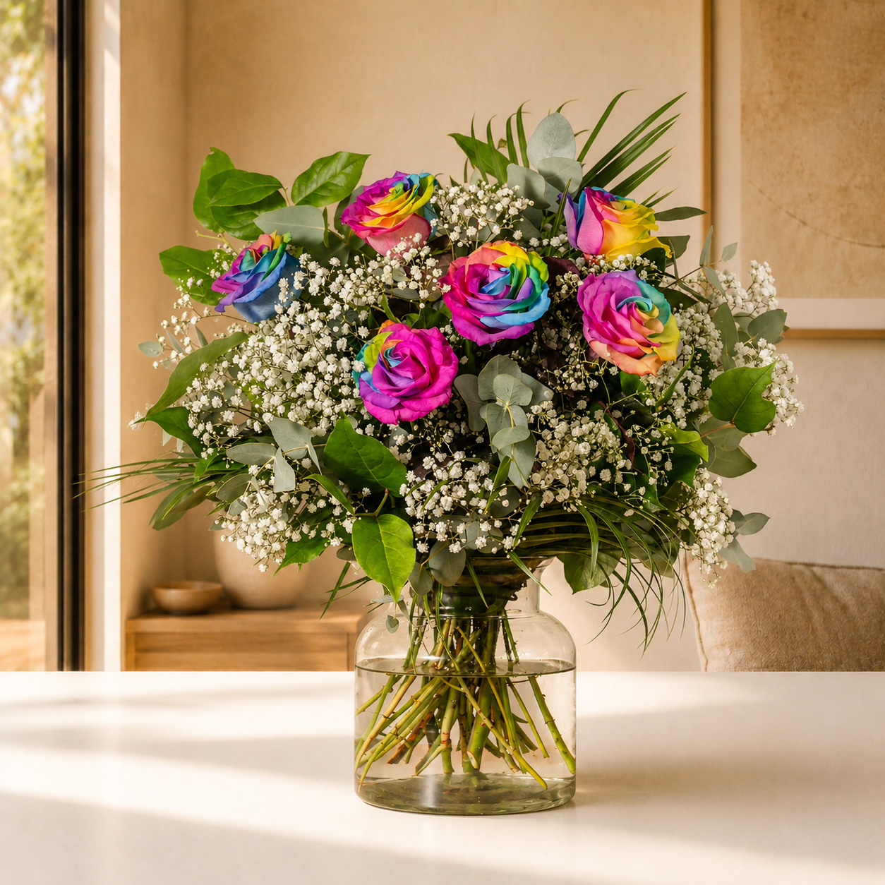 Graduation flowers - Half Dozen Rainbow Roses - Dublin delivery