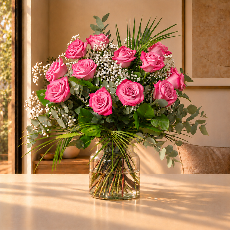 Dozen Deep Pink Roses
