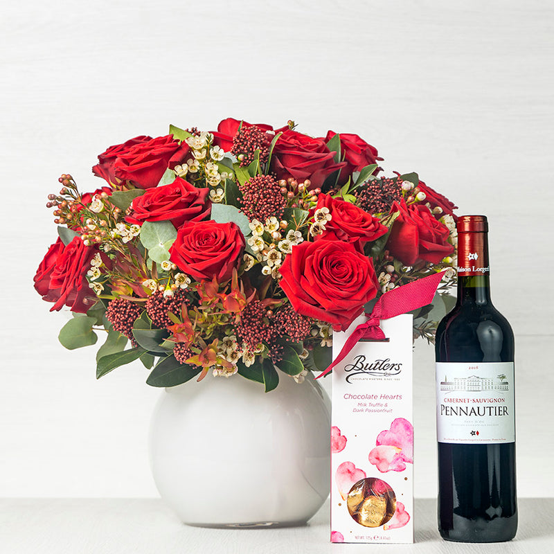 Red Rose, Chocs and Wine